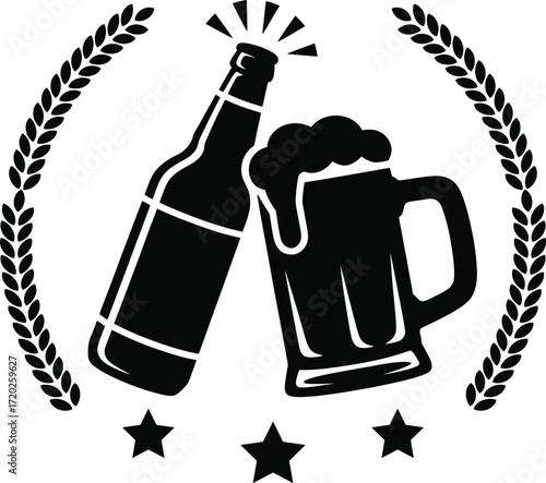 Beer Bottle and Mug Silhouette Icon – Cheers Celebration Symbol