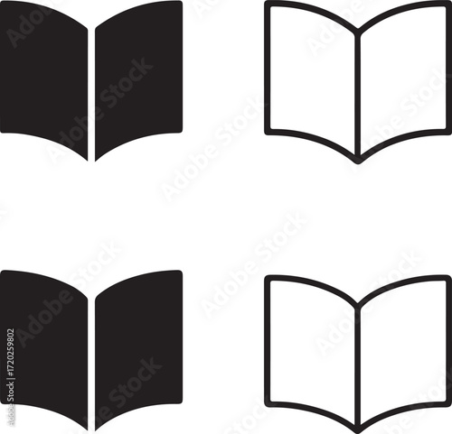 Open book icon set, reading education design, open book vector, knowledge learning symbol, library material, academic study, professional minimal pack