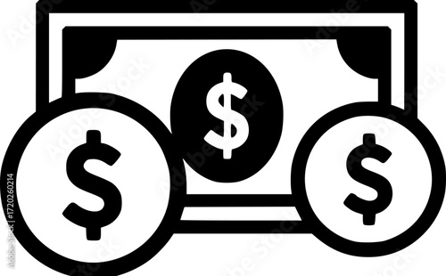 a money icon, black and white, flat vector illustration 

