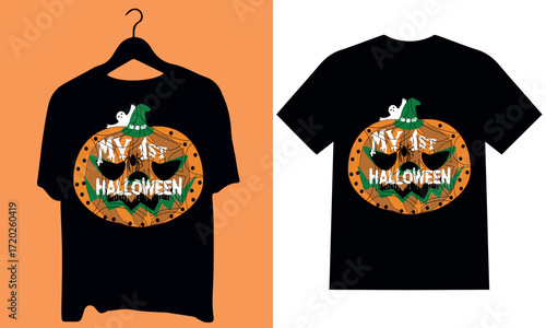 Happy Halloween Tee Designs: Artistic rendering of a captivating Halloween t-shirt design, showcasing festive holiday spirit, the spooky illustration exudes enchantment and thrills.