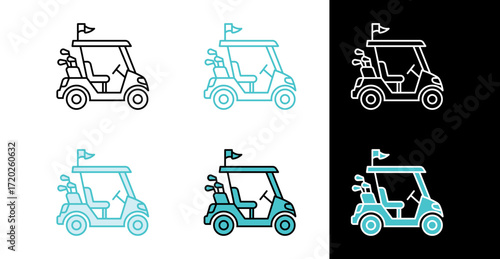 Golf cart side view icon in line and fill style