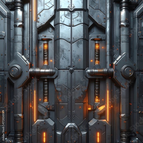 Futuristic metal panel with glowing lines