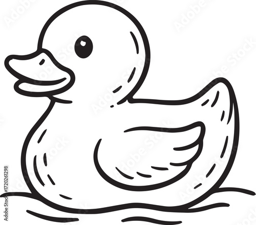 Rubber Duck's Aquatic Adventure: A charming outline sketch of a classic rubber duck afloat on water.