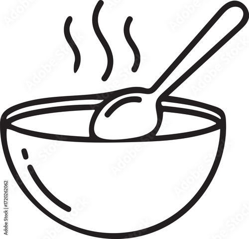 Cook Icon - Hot Bowl with Spoon Line Art