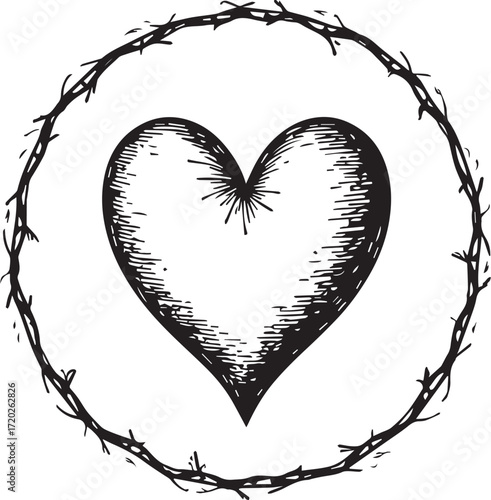 Love's Embrace: A heartfelt emblem of love, encased within a delicate wreath, representing devotion and the beauty of the heart.