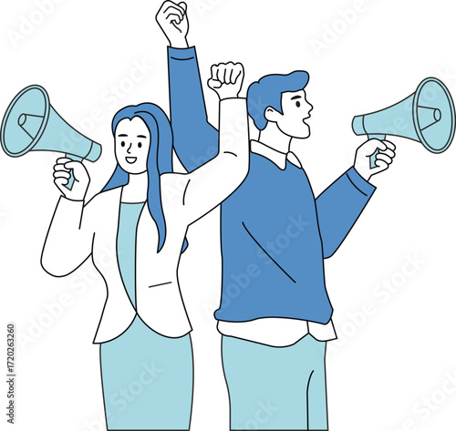 Protest Rally Activists with Megaphones