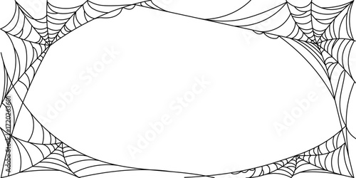 Cobweb horizontal banner illustration in flat design style. Spooky halloween background with spider web or torn cobweb