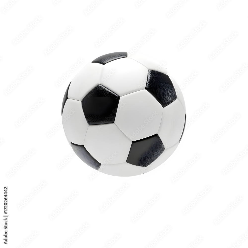 Naklejka premium 3D soccer ball floating on white background, realistic leather texture.
