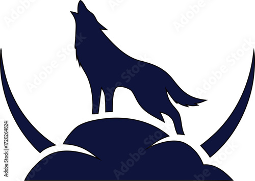 Stylized wolf howling vector icon in flat logo style. Ideal for mascots, badges, and wildlife branding.