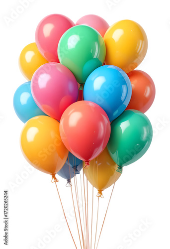 3D Cartoon Party Balloons in Bright Colors Floating in the Air