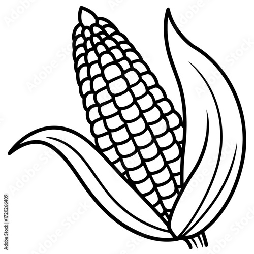 Simple Corn Cob Outline Drawing Vector Design Isolated on White