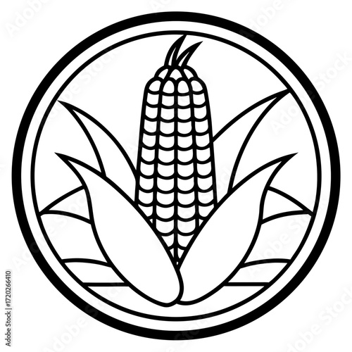 Simple Corn Cob Outline Drawing Vector Design Isolated on White