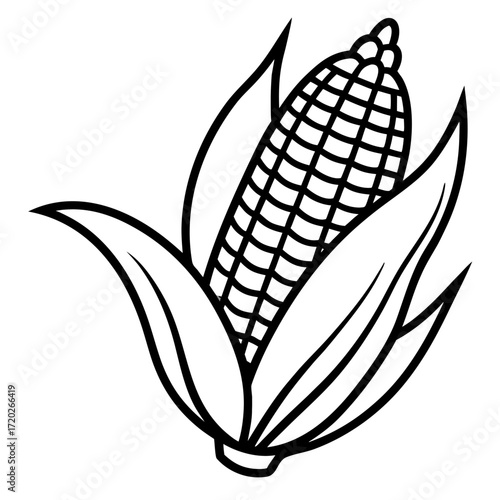 Simple Corn Cob Outline Drawing Vector Design Isolated on White