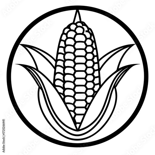 Simple Corn Cob Outline Drawing Vector Design Isolated on White