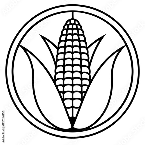 Simple Corn Cob Outline Drawing Vector Design Isolated on White