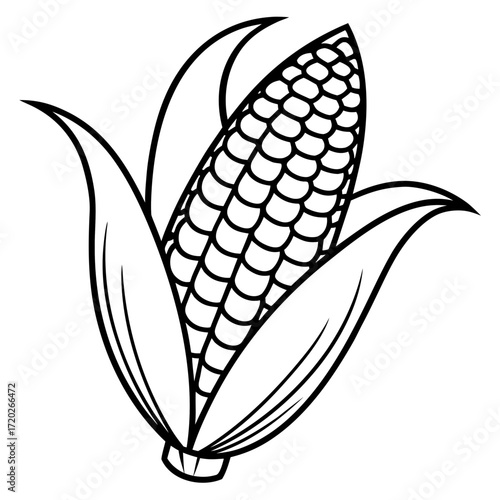 Simple Corn Cob Outline Drawing Vector Design Isolated on White