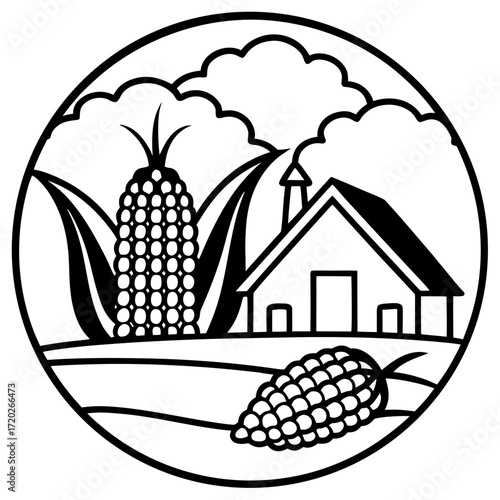 Simple Corn Cob Outline Drawing Vector Design Isolated on White