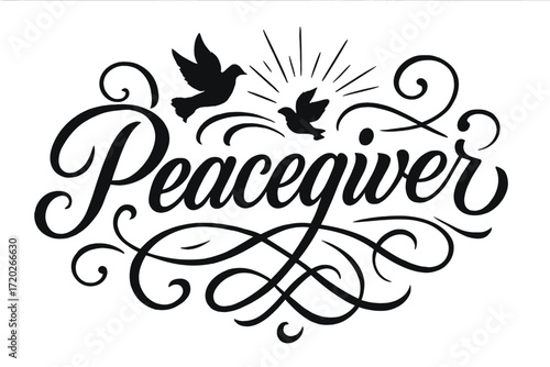 Peacegiver Calligraphy Art. “Peacegiver”. Elegant modern calligraphy lettering with bold and saturated thick