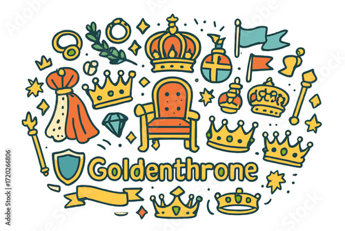 Goldenthrone Doodle Illustration. Goldenthrone. Hand-drawn doodle illustration of Goldenthrone. crowns, jewels