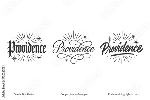 Calligraphy Art Variations. Providence. Create a calligraphy lettering illustration of the phrase: Providence.