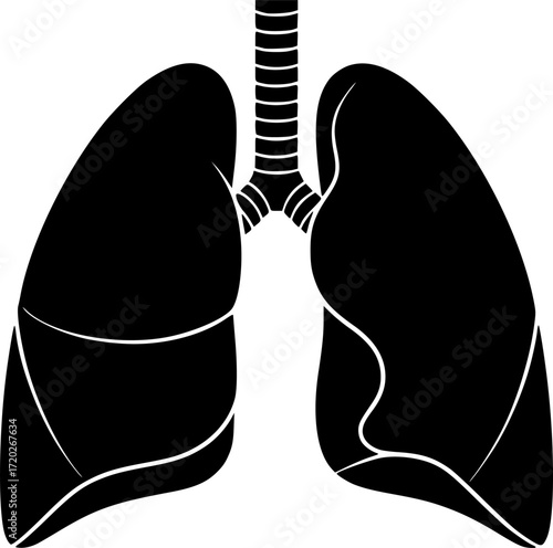 illustration of black lungs on a white background, medical art, minimalist, vector graphics, lung anatomy
