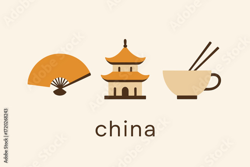 Minimalist China Poster. “china”. Create a minimalist collage-style poster illustration that visually