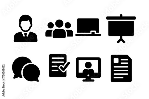 Digital Classroom Icons. Digital classroom. Filled icon set of Digital classroom: teacher avatar, student