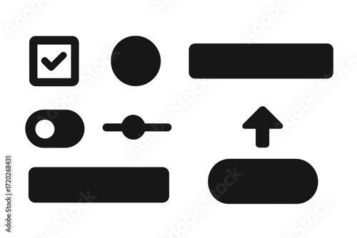 UI Icons Set. User interface elements. Filled icon set of User interface elements: checkbox, radio button,