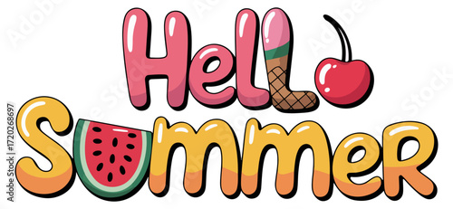 hello summer text banner design
