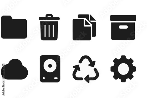 Digital Decluttering Icons. Digital decluttering. Filled icon set of Digital decluttering: folder, trash bin,