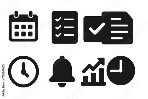 Digital Productivity Icons. Digital productivity. Filled icon set of Digital productivity: calendar, checklist