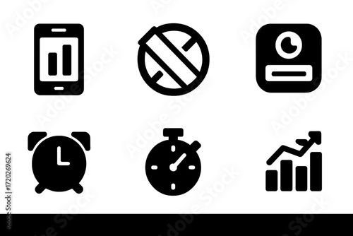 Digital Habits Icons. Digital habits. Filled icon set of Digital habits: screen time icon, phone off, do not