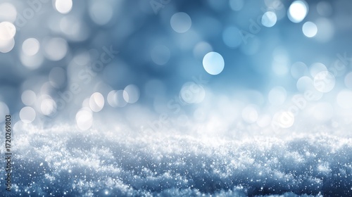 snowy blue bokeh winter background holiday season template