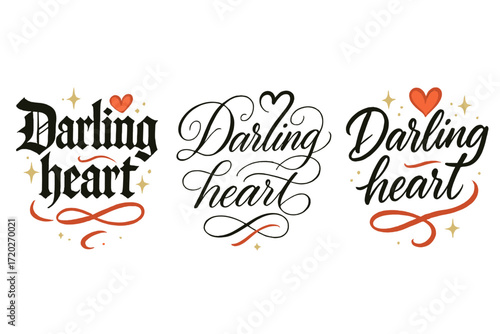 Darling Heart Calligraphy. Darling heart. Create a calligraphy lettering illustration of the phrase: Darling