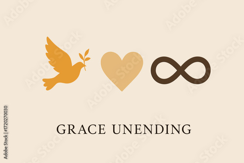 Endless Grace Collage. [Grace unending.] Create a minimalist collage-style poster illustration that visually