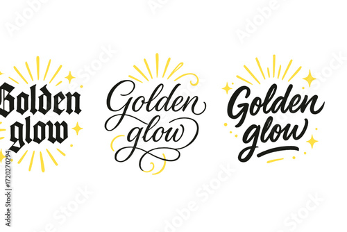 Golden Glow Calligraphy. Golden glow. Create a calligraphy lettering illustration of the phrase: Golden glow.