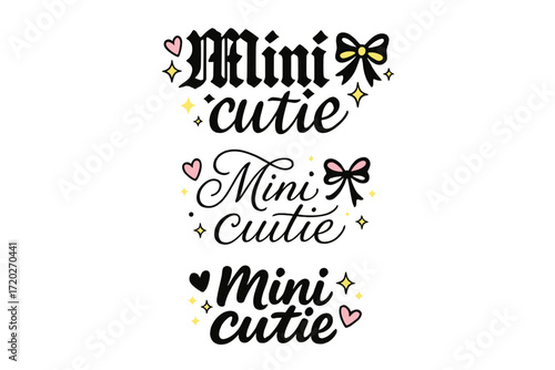 Mini Cutie Calligraphy. Mini cutie. Create a calligraphy lettering illustration of the phrase: Mini cutie.