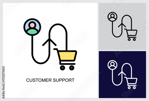 Customer Support Icon.Style Is A Lineal Color Graphic Symbol In Black, lineal color, White Color Variants 