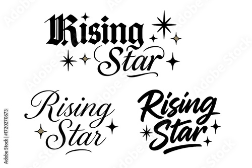 Rising Star Calligraphy. Rising star. Create a calligraphy lettering illustration of the phrase: Rising star.