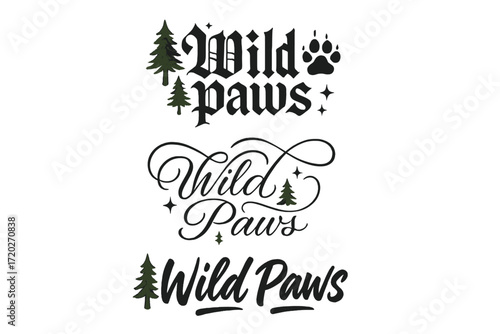 Wild Paws Calligraphy. Wild paws. Create a calligraphy lettering illustration of the phrase: Wild paws. Render