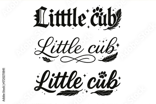 Little Cub Calligraphy. Little cub. Create a calligraphy lettering illustration of the phrase: Little cub.