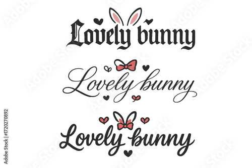 Lovely Bunny Lettering. Lovely bunny. Create a calligraphy lettering illustration of the phrase: Lovely bunny.
