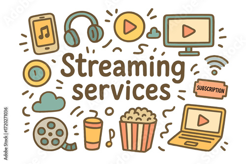 Streaming Services Doodle. Streaming services. Hand-drawn doodle illustration of streaming services.