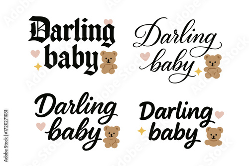 Darling Baby Calligraphy. Darling baby. Create a calligraphy lettering illustration of the phrase: Darling