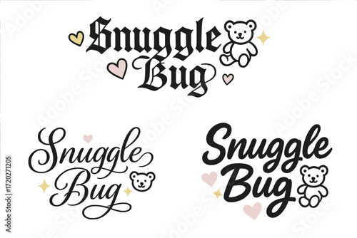 Snuggle Bug Calligraphy. Snuggle bug. Create a calligraphy lettering illustration of the phrase: Snuggle bug.