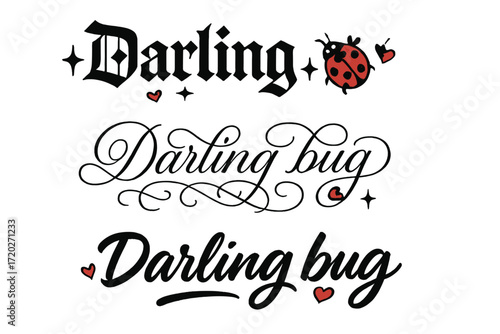Darling Bug Calligraphy. Darling bug. Create a calligraphy lettering illustration of the phrase: Darling bug.