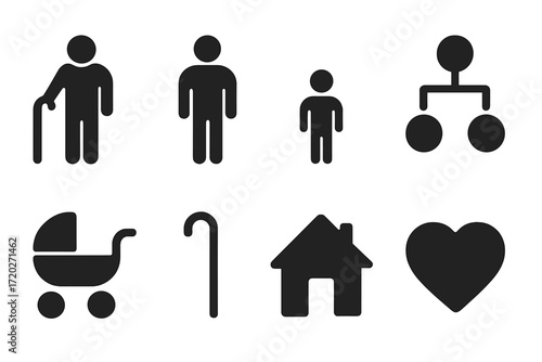 Generational Icons Set. Generational relationships. Filled icon set of generational relationships: grandparent