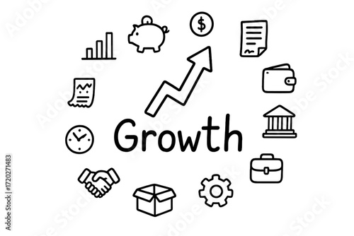Growth Doodle Illustration. Growth. Hand-drawn doodle illustration of Growth. In the middle, one slightly