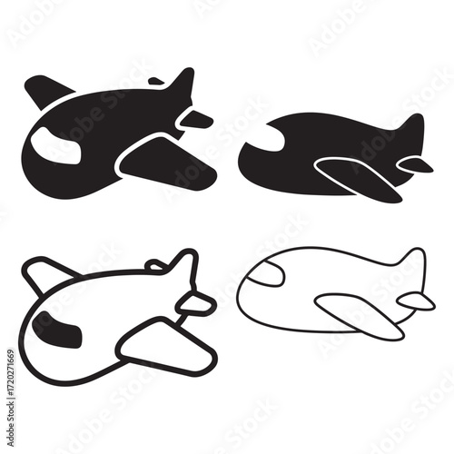 Airplane Flying Silhouette and Outline Vector Icon