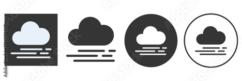Vector art of set of weather icons featuring a cloud with fog, representing foggy conditions, suitable for weather apps, websites, or educational materials